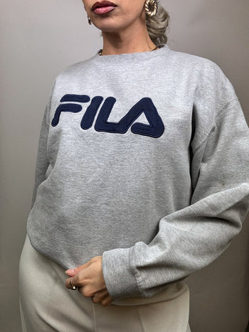 Sweat gris FILA L col rond vintage