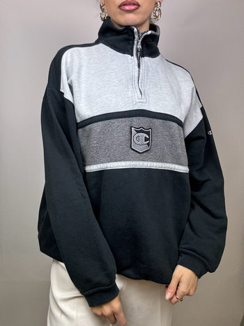 Sweat à zip blocs de gris CHAMPION XL vintage