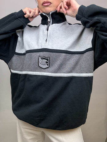 Sweat à zip blocs de gris CHAMPION XL vintage