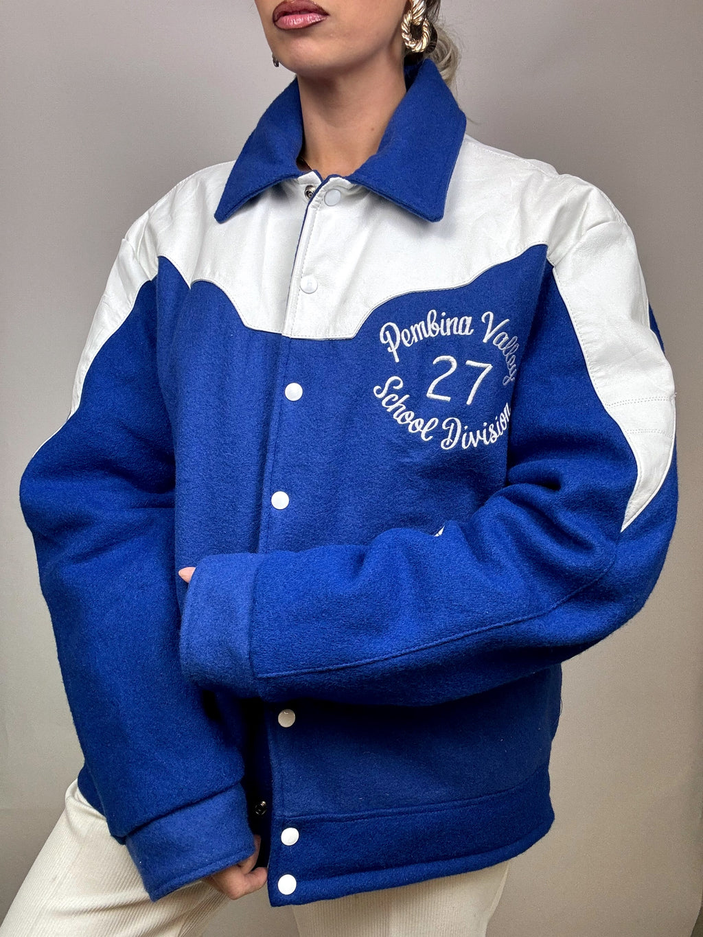 Vintage blue L/XL bi-material American bomber jacket