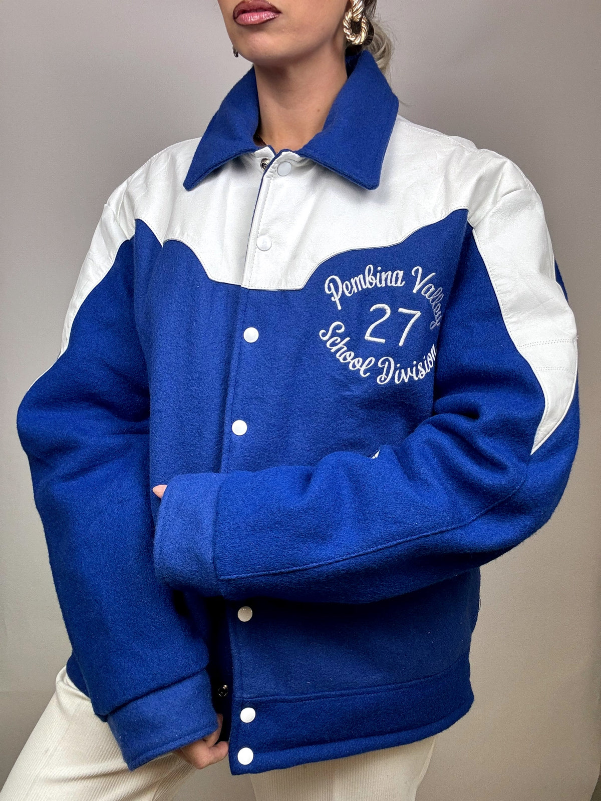 Vintage blue L/XL bi-material American bomber jacket