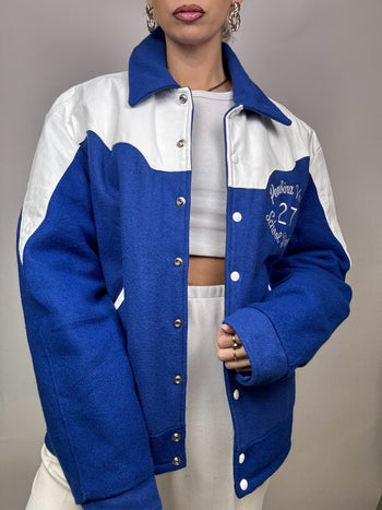 Bomber Americain bi-matière L/XL bleu Vintage