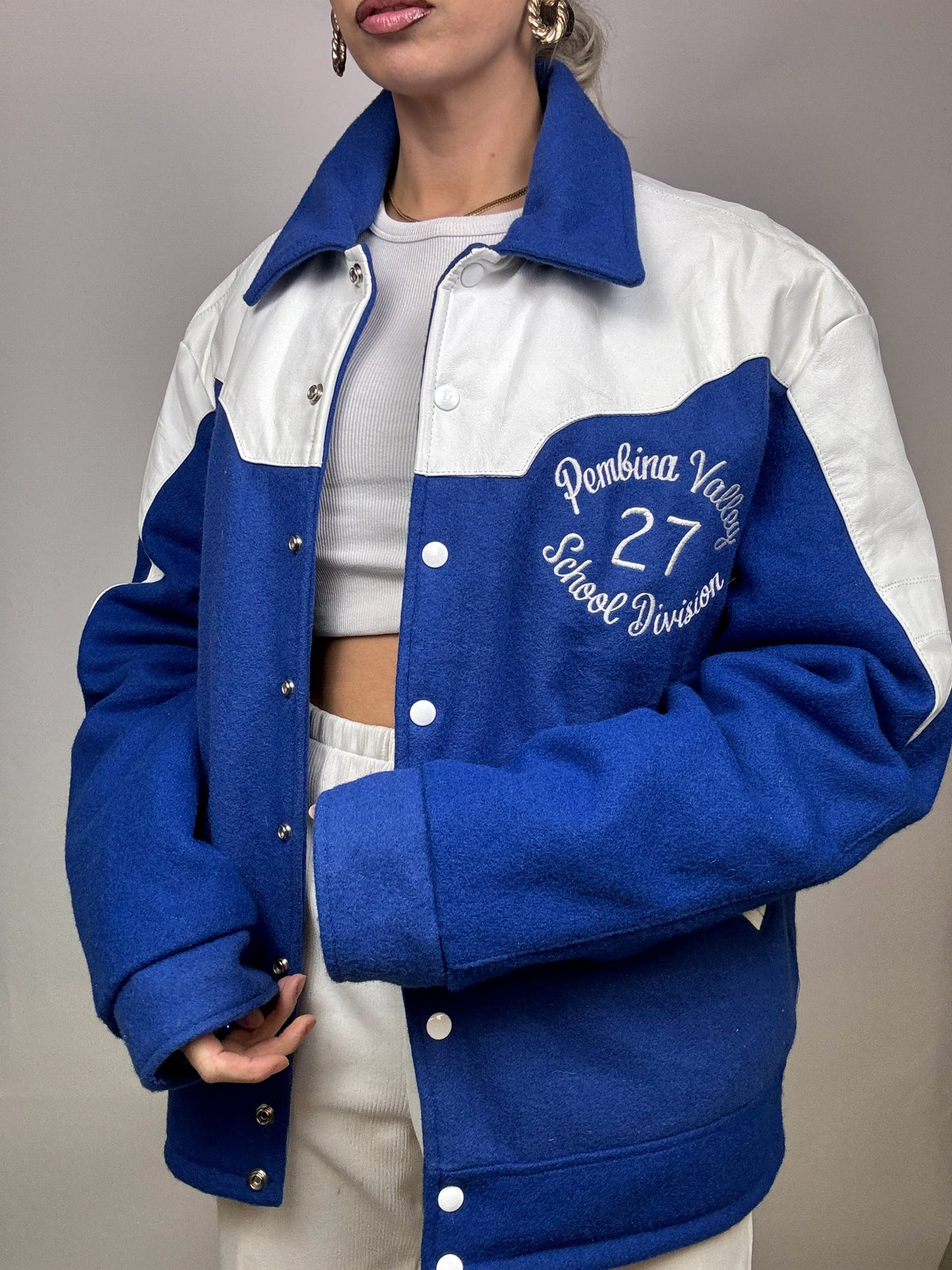 Vintage blue L/XL bi-material American bomber jacket
