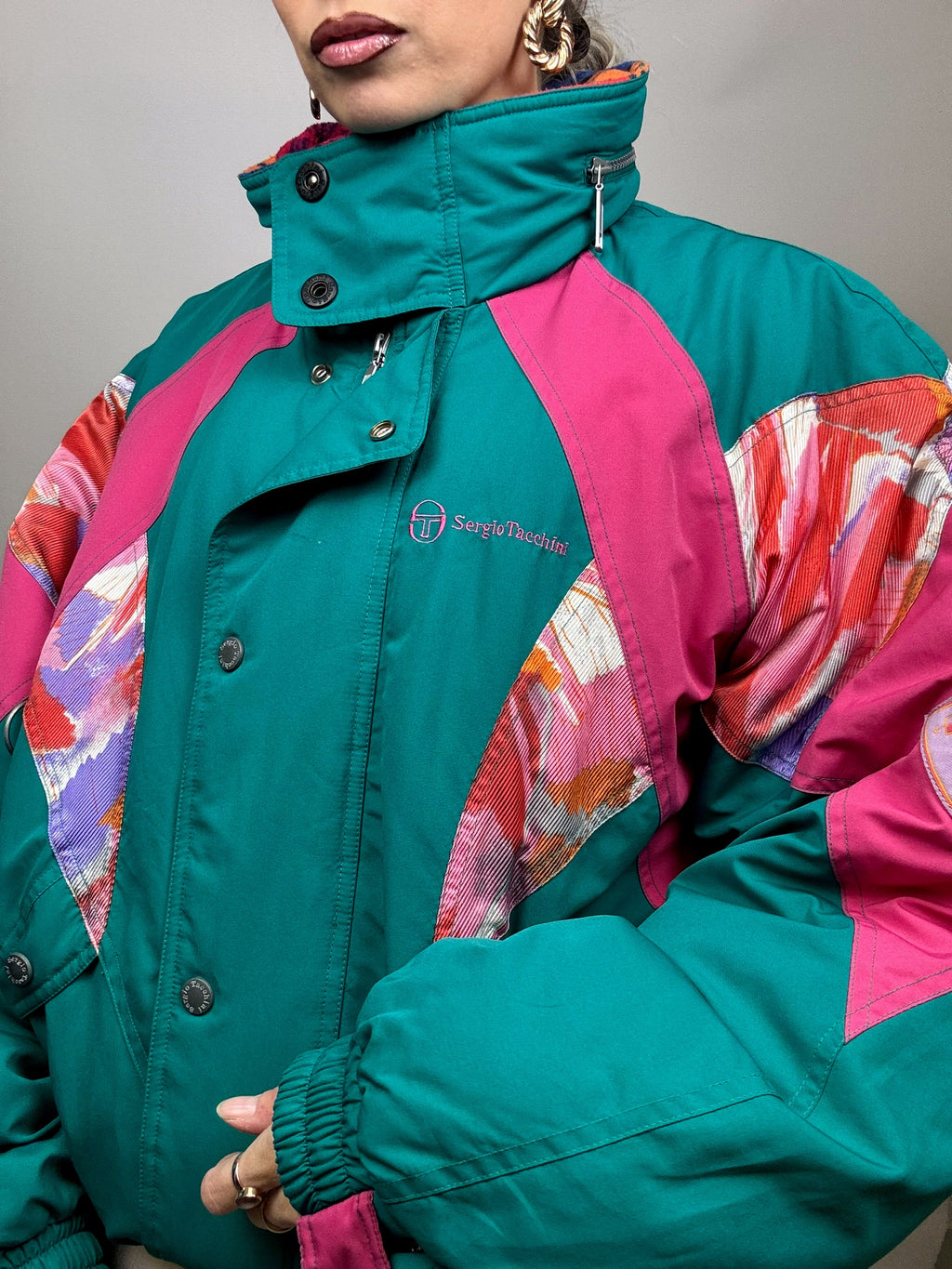 SERGIO TACCHINI puffy jacket L/XL duck and pink Vintage