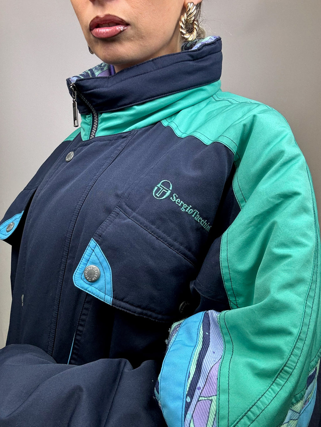 SERGIO TACCHINI L/XL blue puffy jacket Vintage