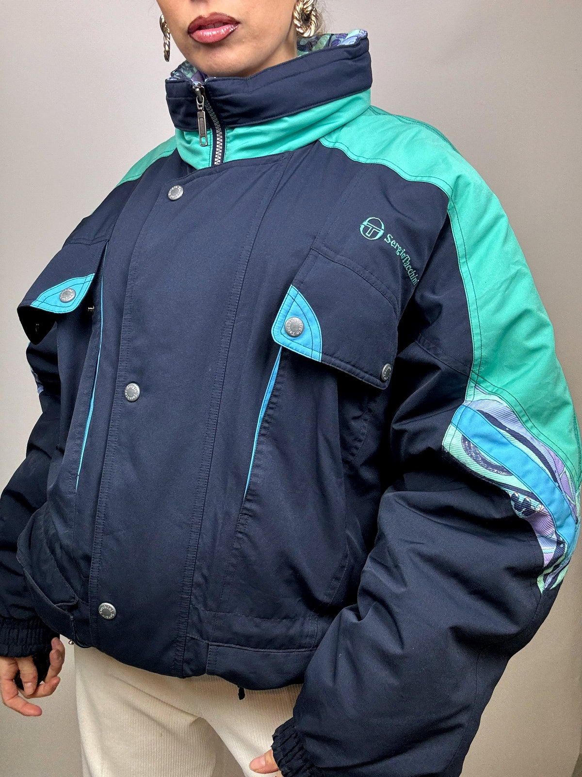 SERGIO TACCHINI L/XL blue puffy jacket Vintage