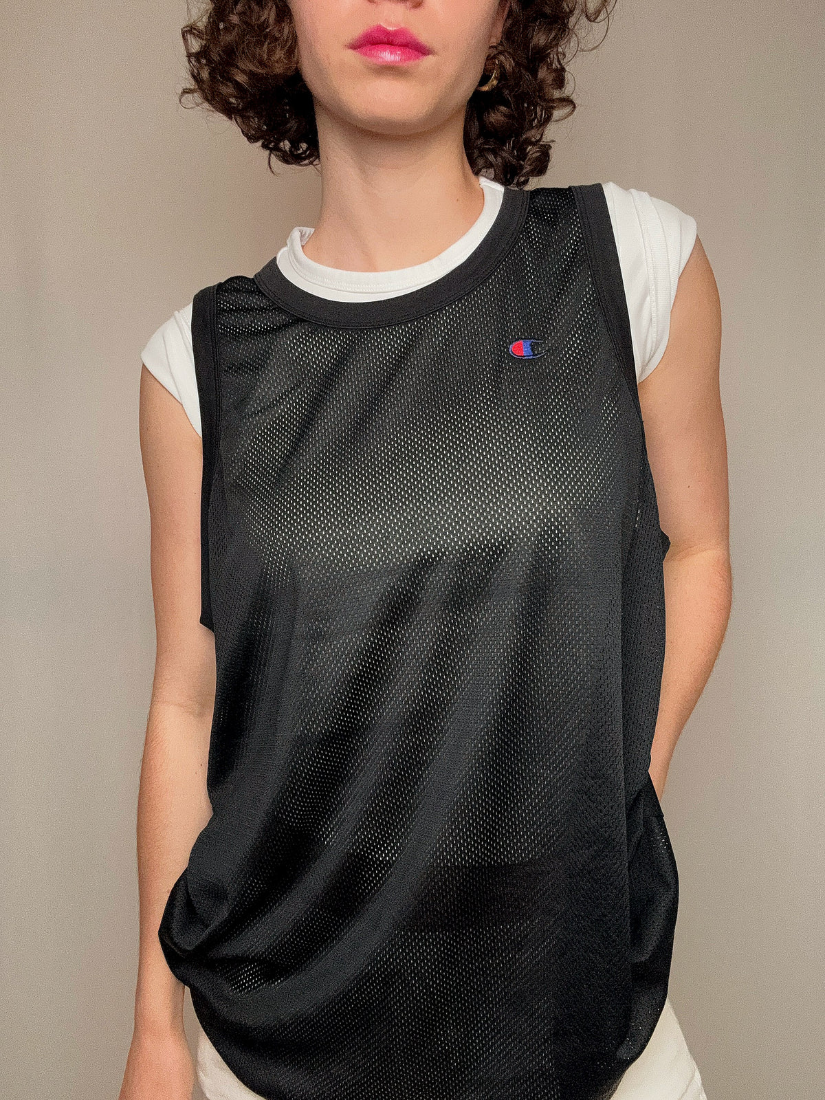 maillot de basket noir champion noir L vintage
