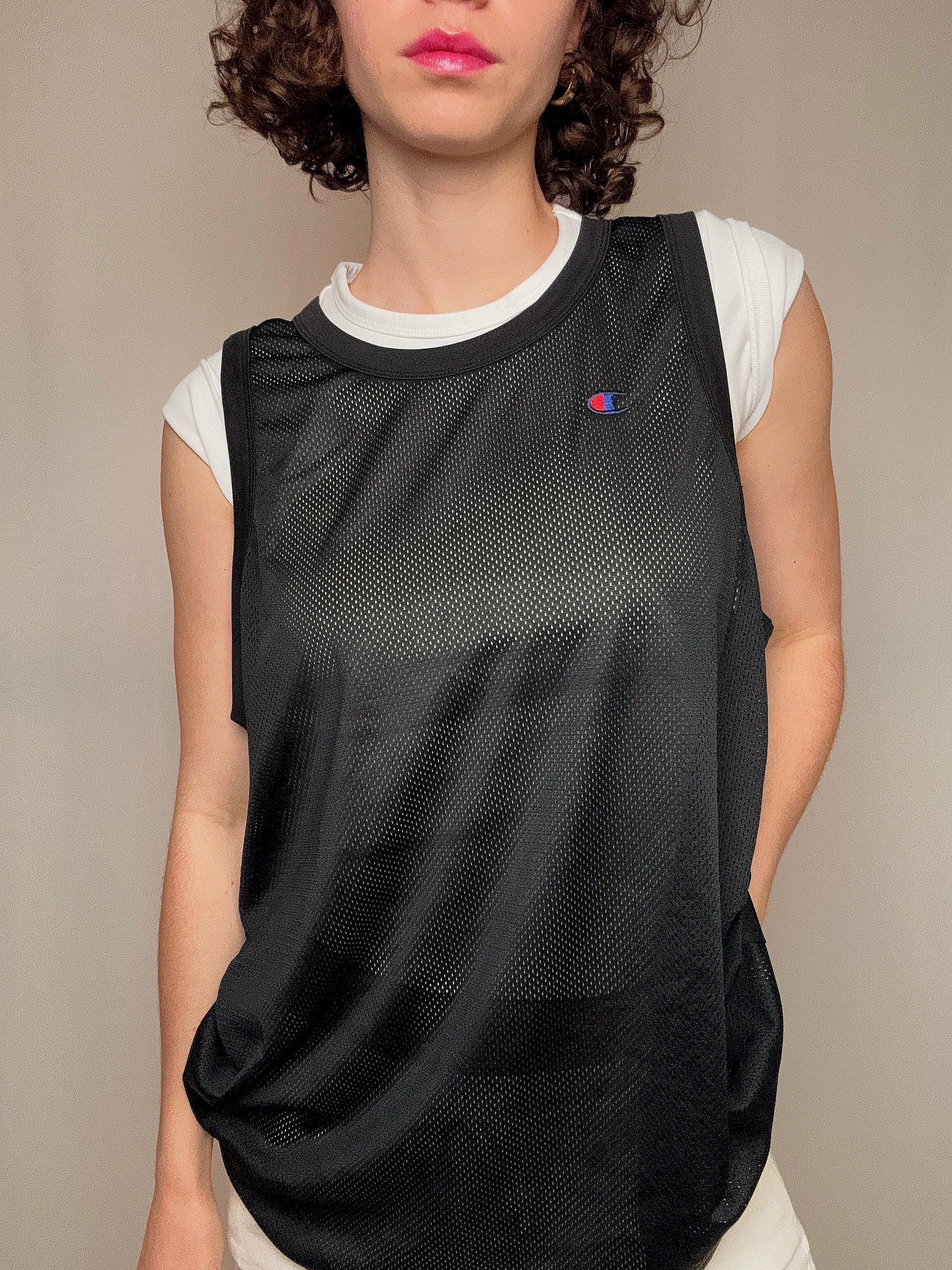 maillot de basket noir champion noir L vintage