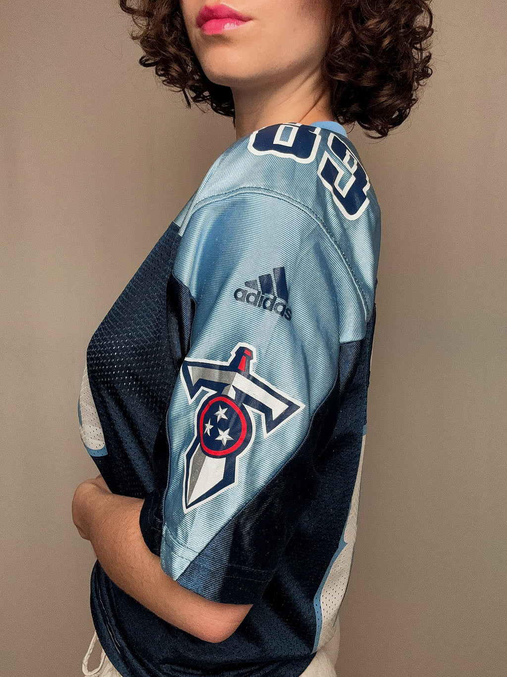 blaues adidas L Vintage-Fußballtrikot