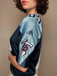 blaues adidas L Vintage-Fußballtrikot