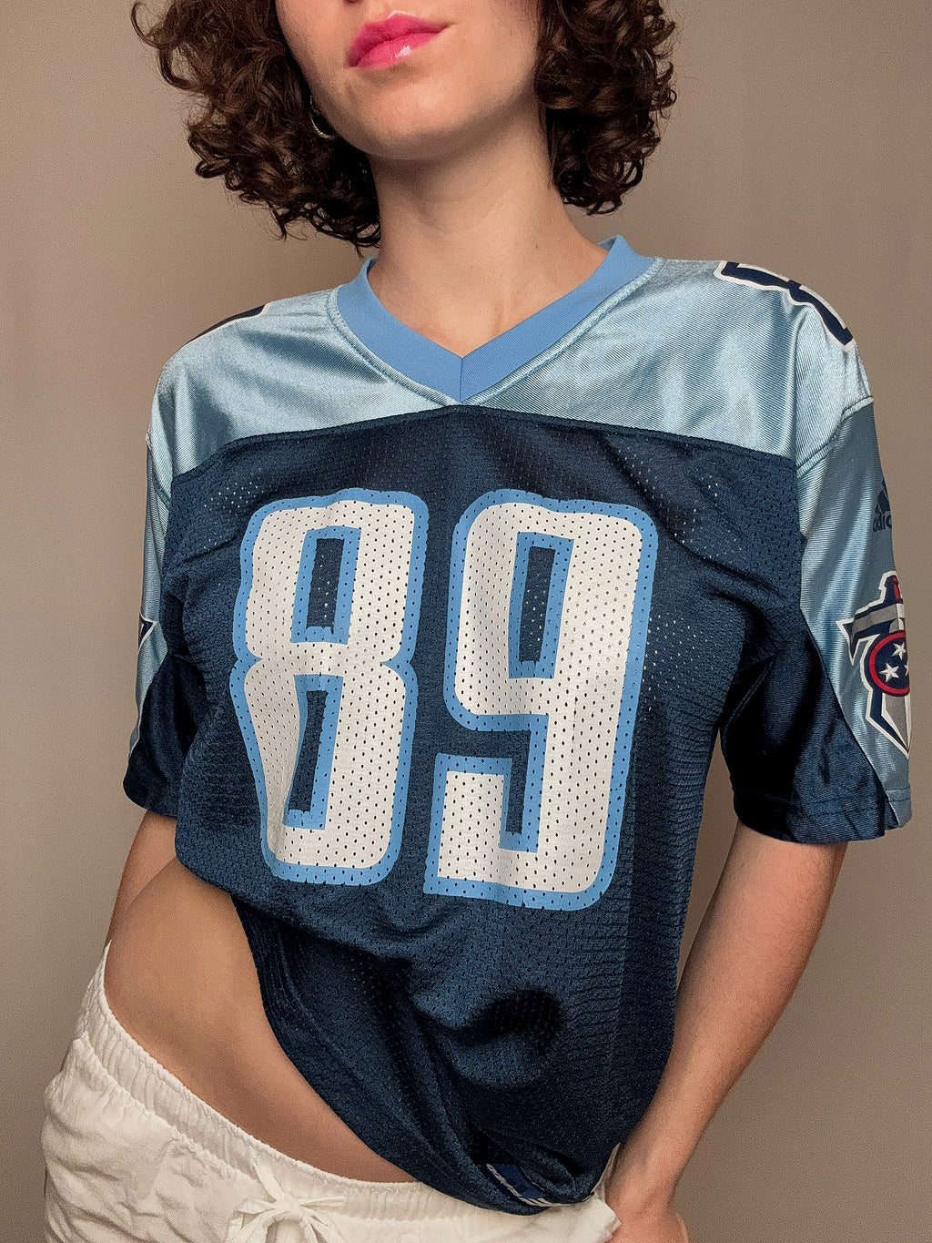 blaues adidas L Vintage-Fußballtrikot