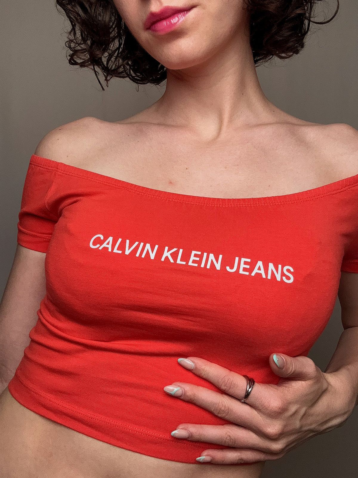 Tshirt crop orange Calvin Klein S vintage
