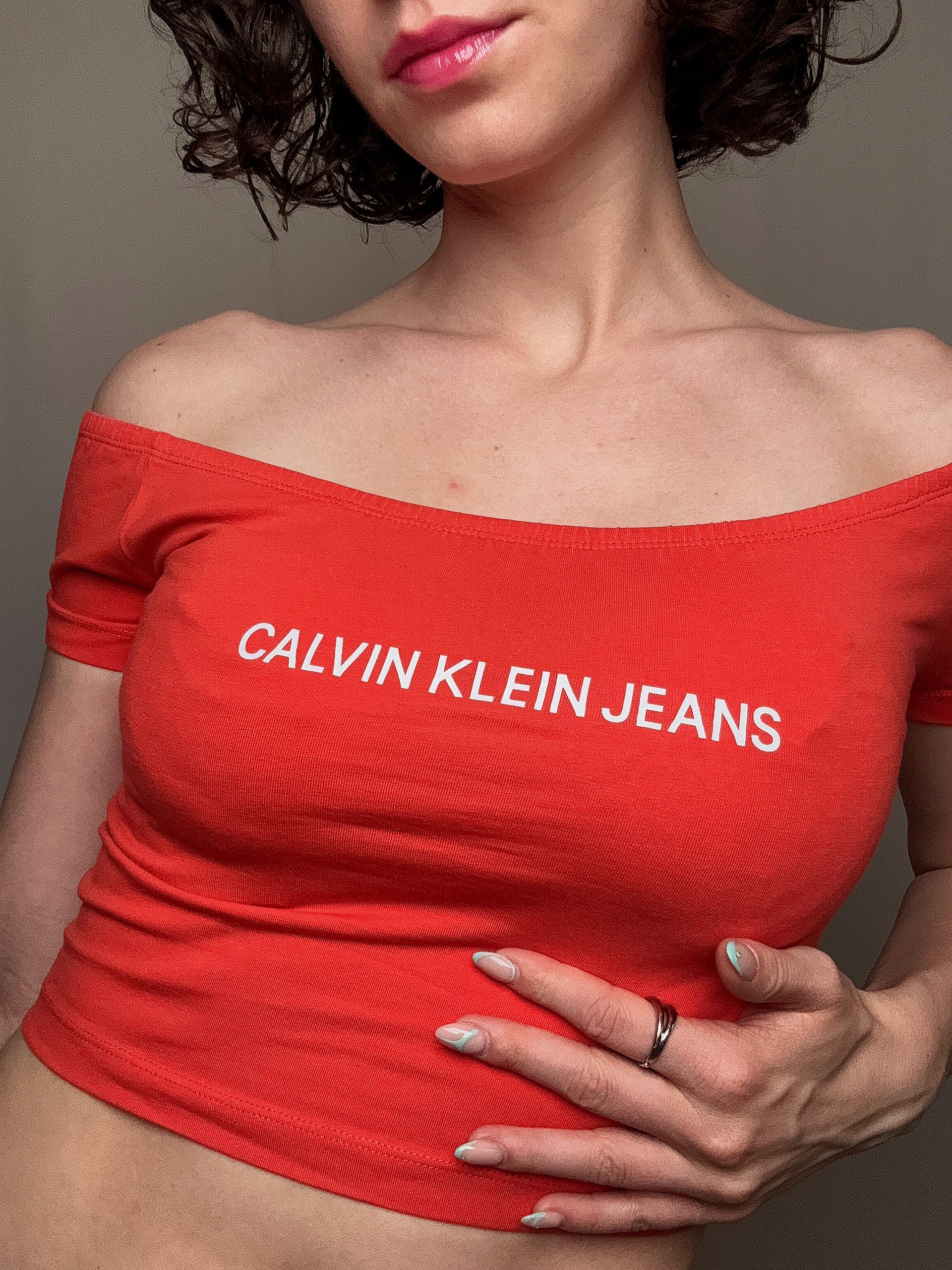 Tshirt crop orange Calvin Klein S vintage