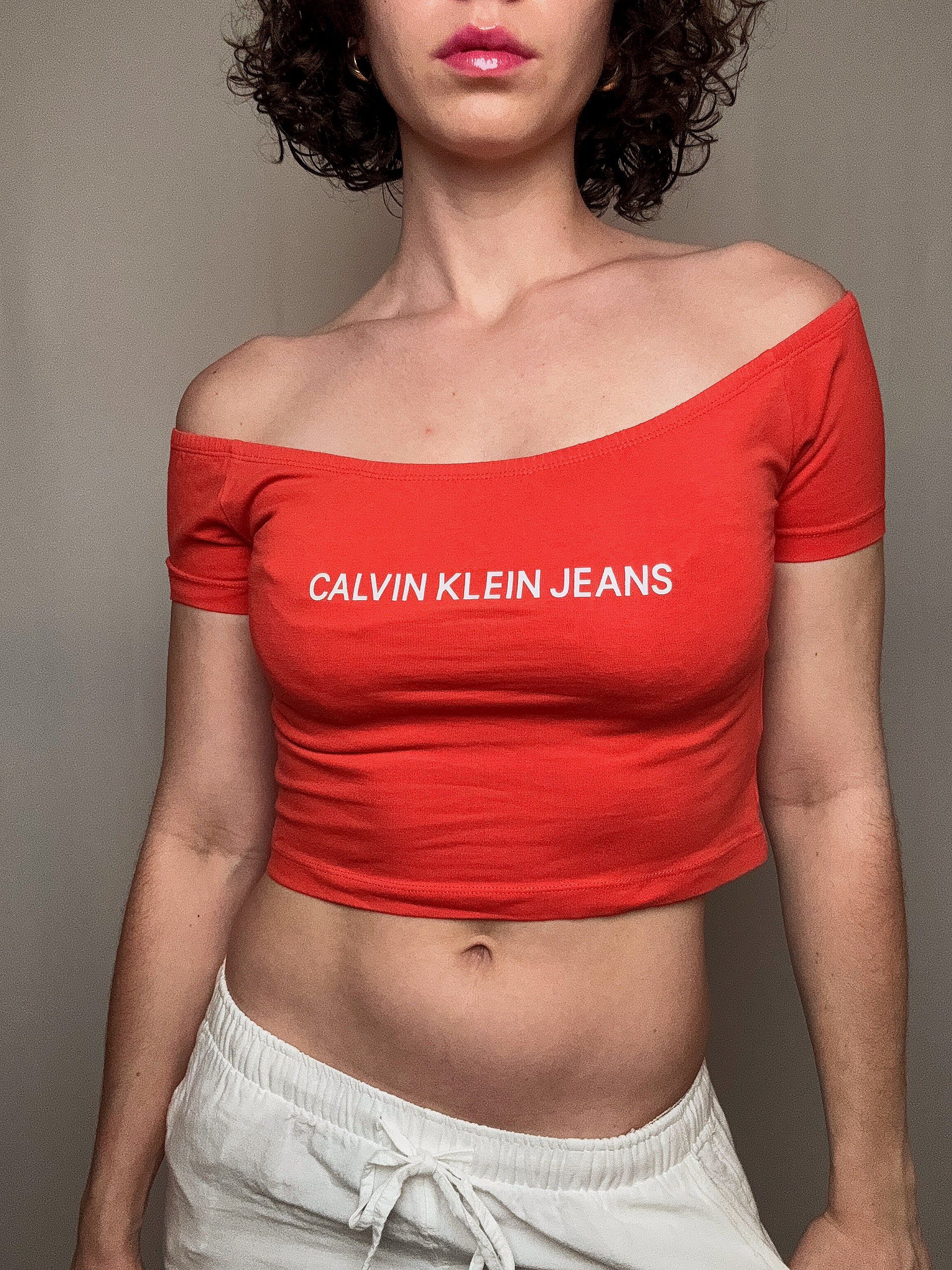 Tshirt crop orange Calvin Klein S vintage