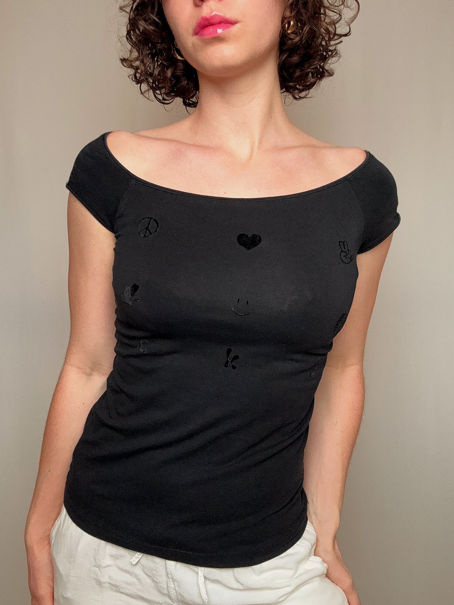 Tshirt détails velours noir Calvin Klein M vintage