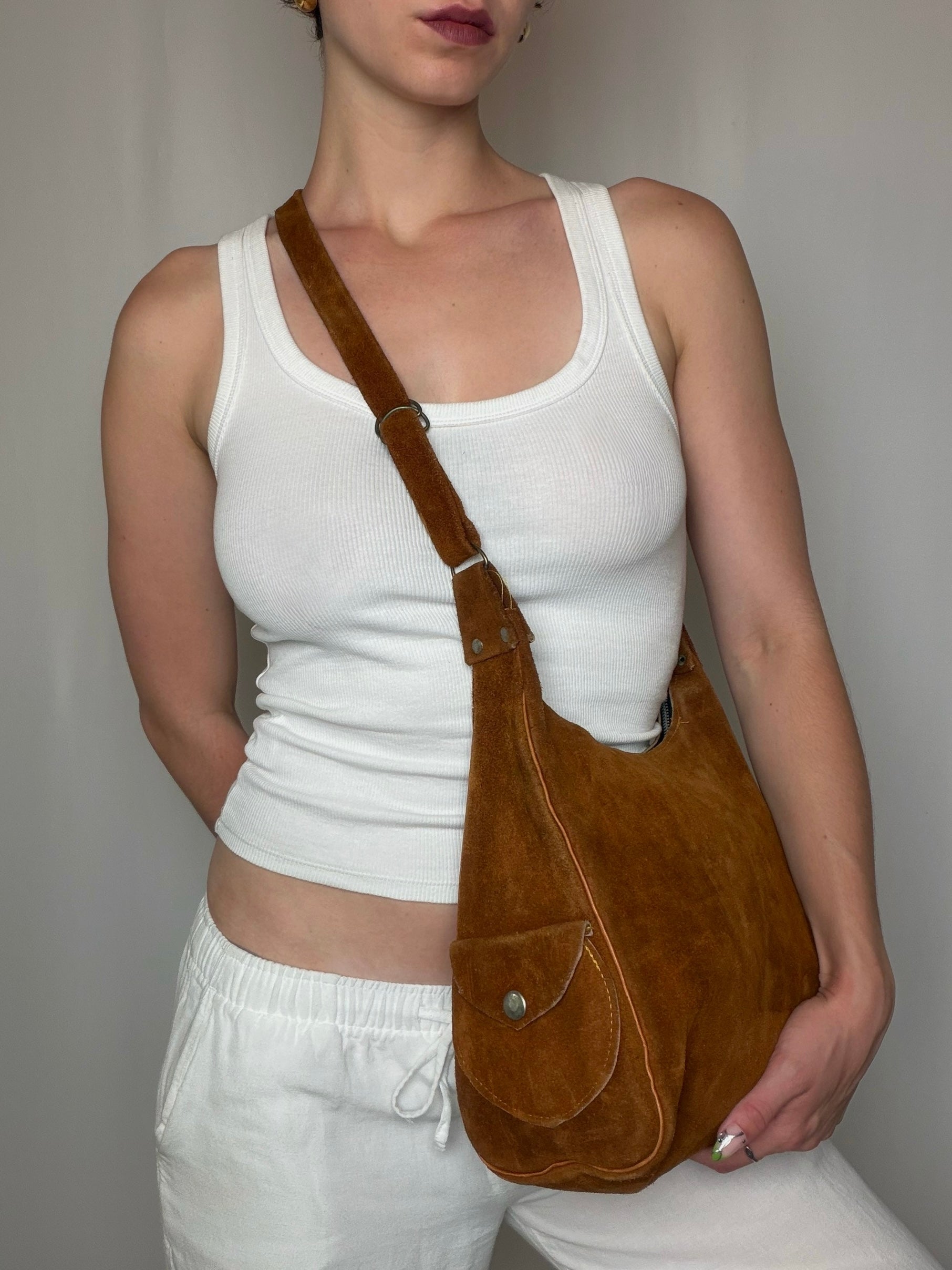 Vintage schwarze Ledertasche mit Schulterriemen