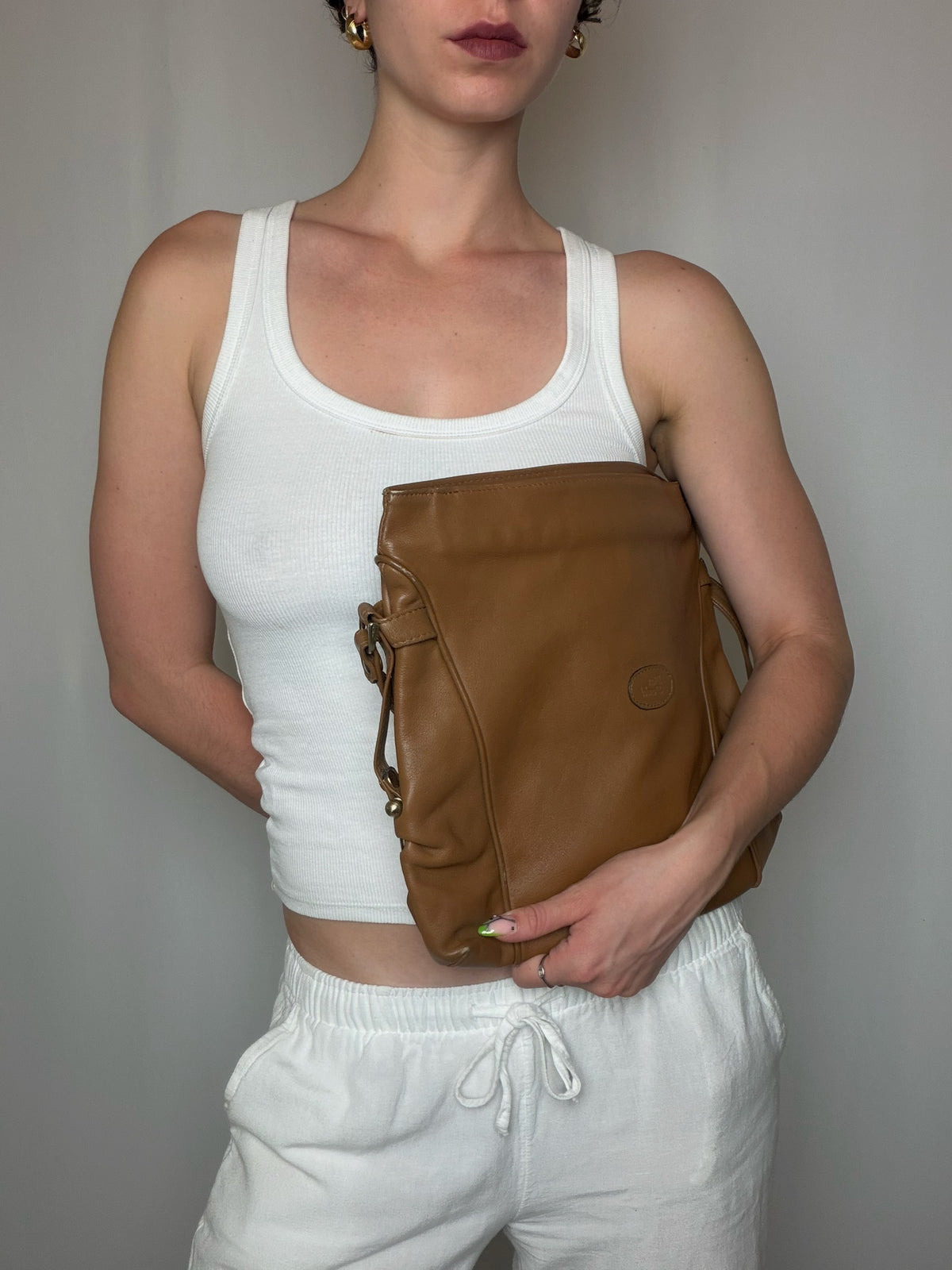 Vintage schwarze Ledertasche mit Schulterriemen