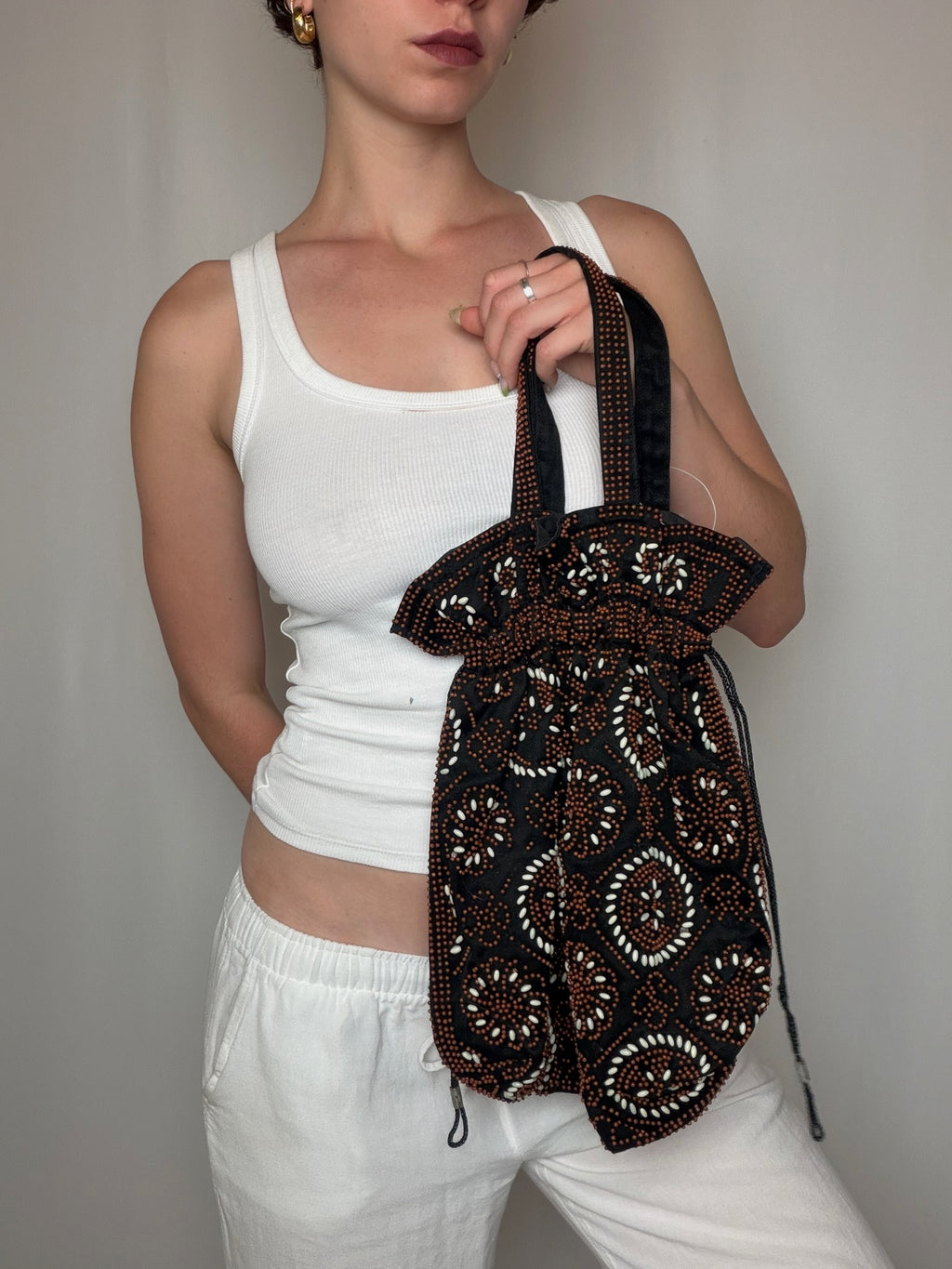 Vintage schwarze Ledertasche mit Schulterriemen