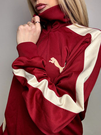 PUMA Vintage Burgundy and Cream Nylon Sweatshirt L