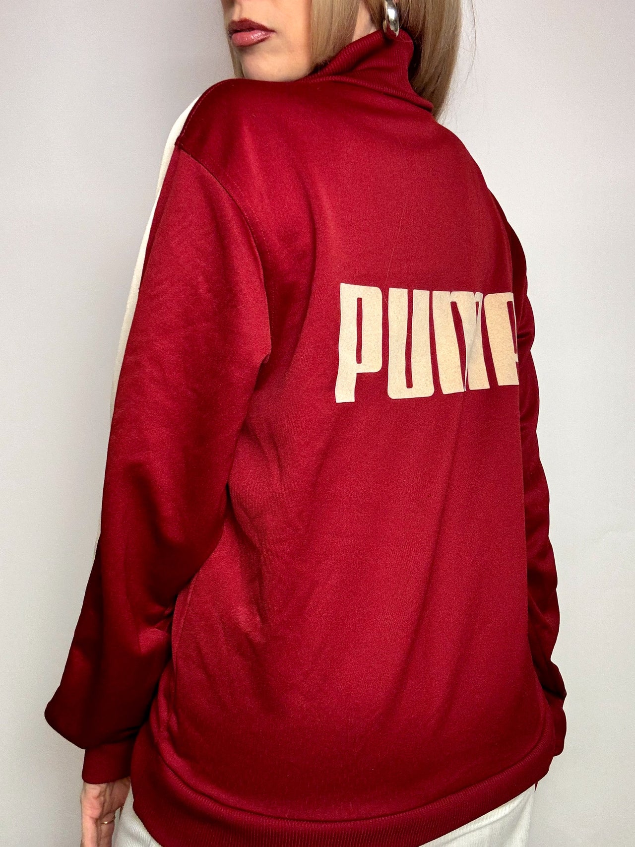 Sweat en nylon bordeau et crème PUMA L vintage