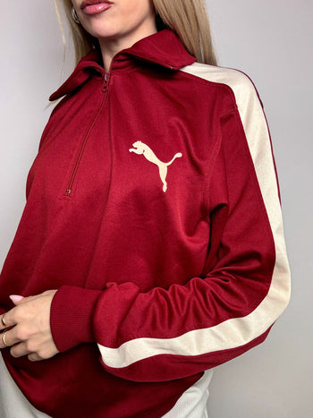 PUMA Vintage Burgundy and Cream Nylon Sweatshirt L