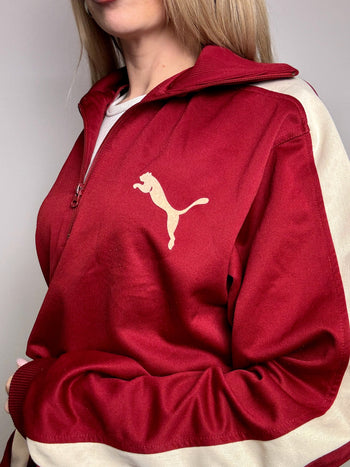 PUMA Vintage Burgundy and Cream Nylon Sweatshirt L