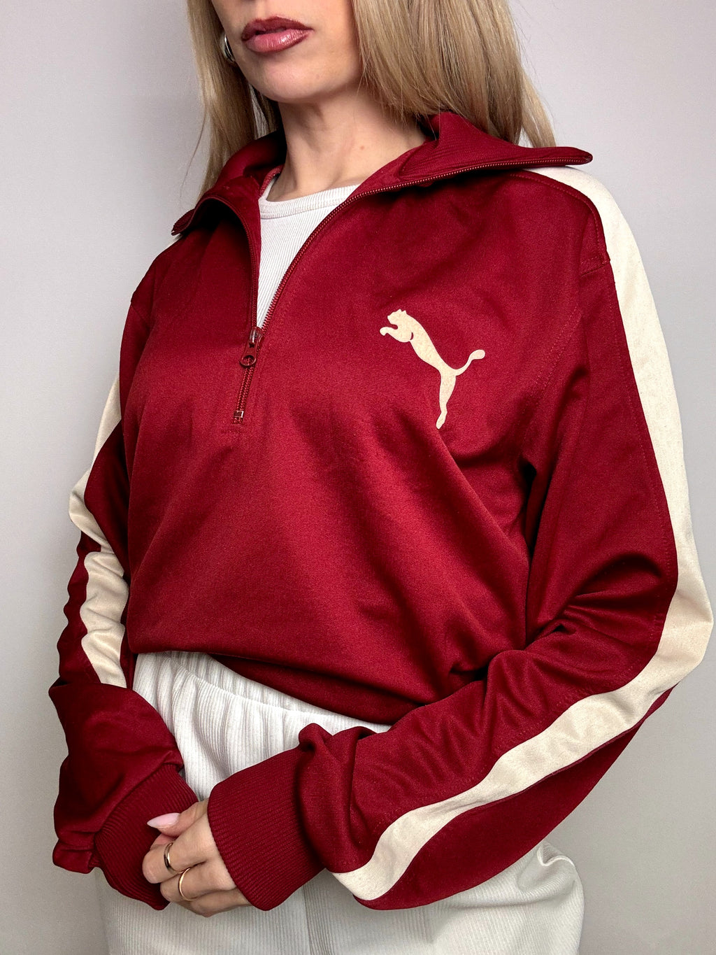 PUMA Vintage Burgundy and Cream Nylon Sweatshirt L