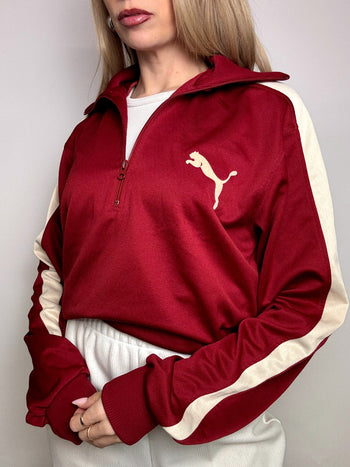 PUMA Vintage Burgundy and Cream Nylon Sweatshirt L