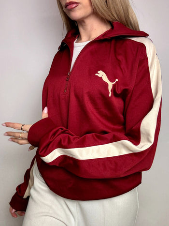 PUMA Vintage Burgundy and Cream Nylon Sweatshirt L