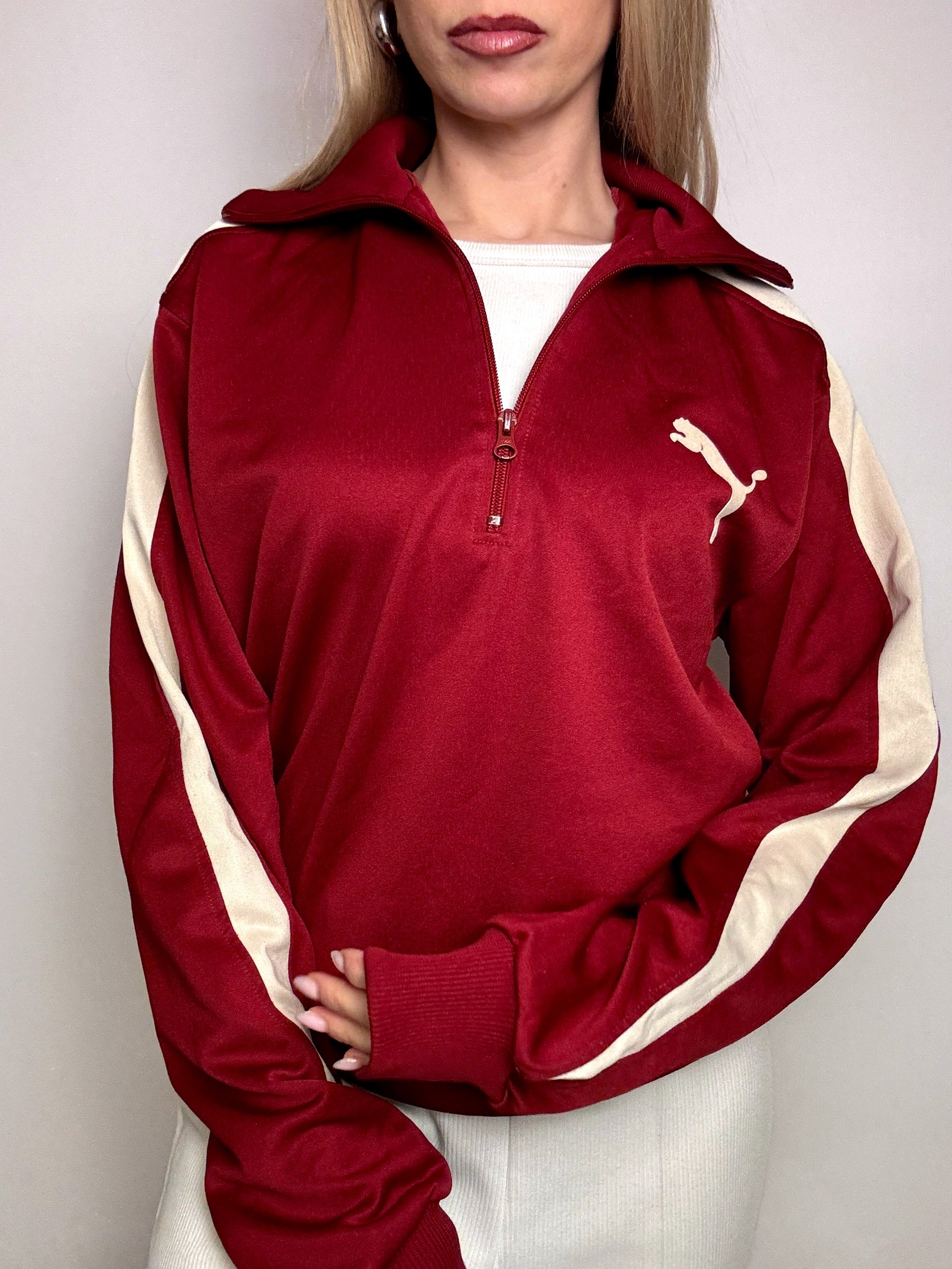 PUMA Vintage Burgundy and Cream Nylon Sweatshirt L