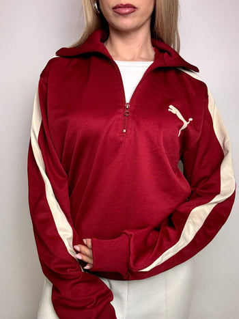PUMA Vintage Burgundy and Cream Nylon Sweatshirt L