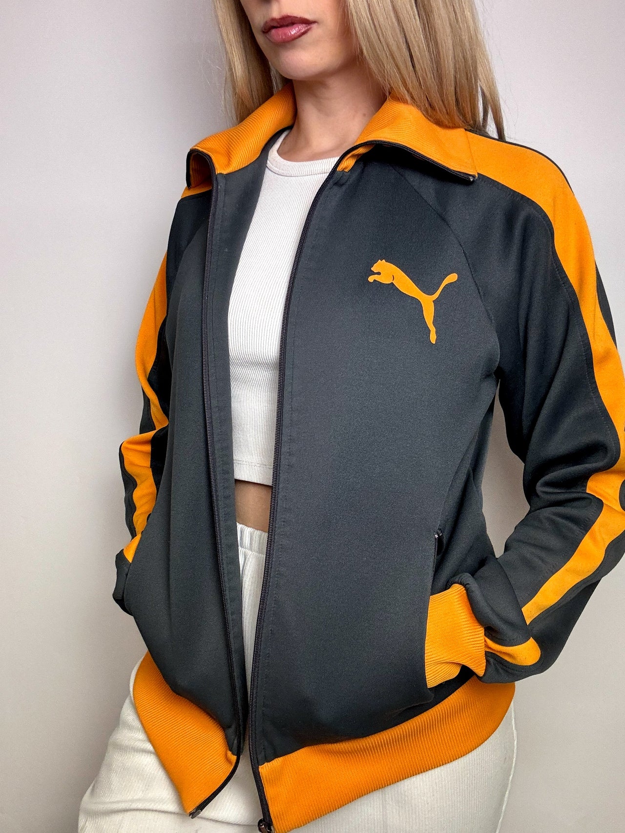 Jacket en nylon grise et orange PUMA M vintage