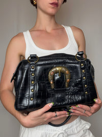 Vintage schwarze Ledertasche mit Schulterriemen