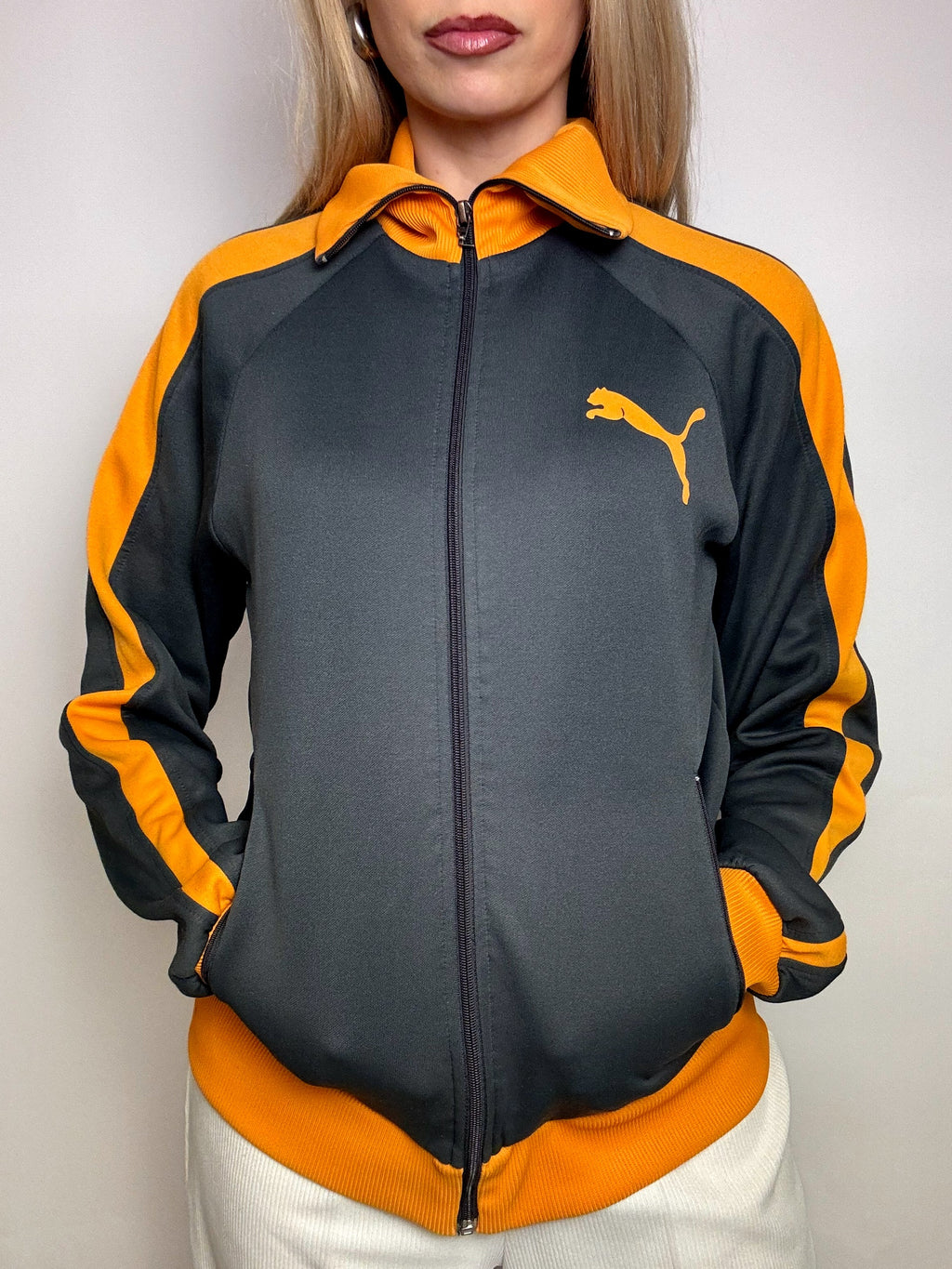 Jacket en nylon grise et orange PUMA M vintage