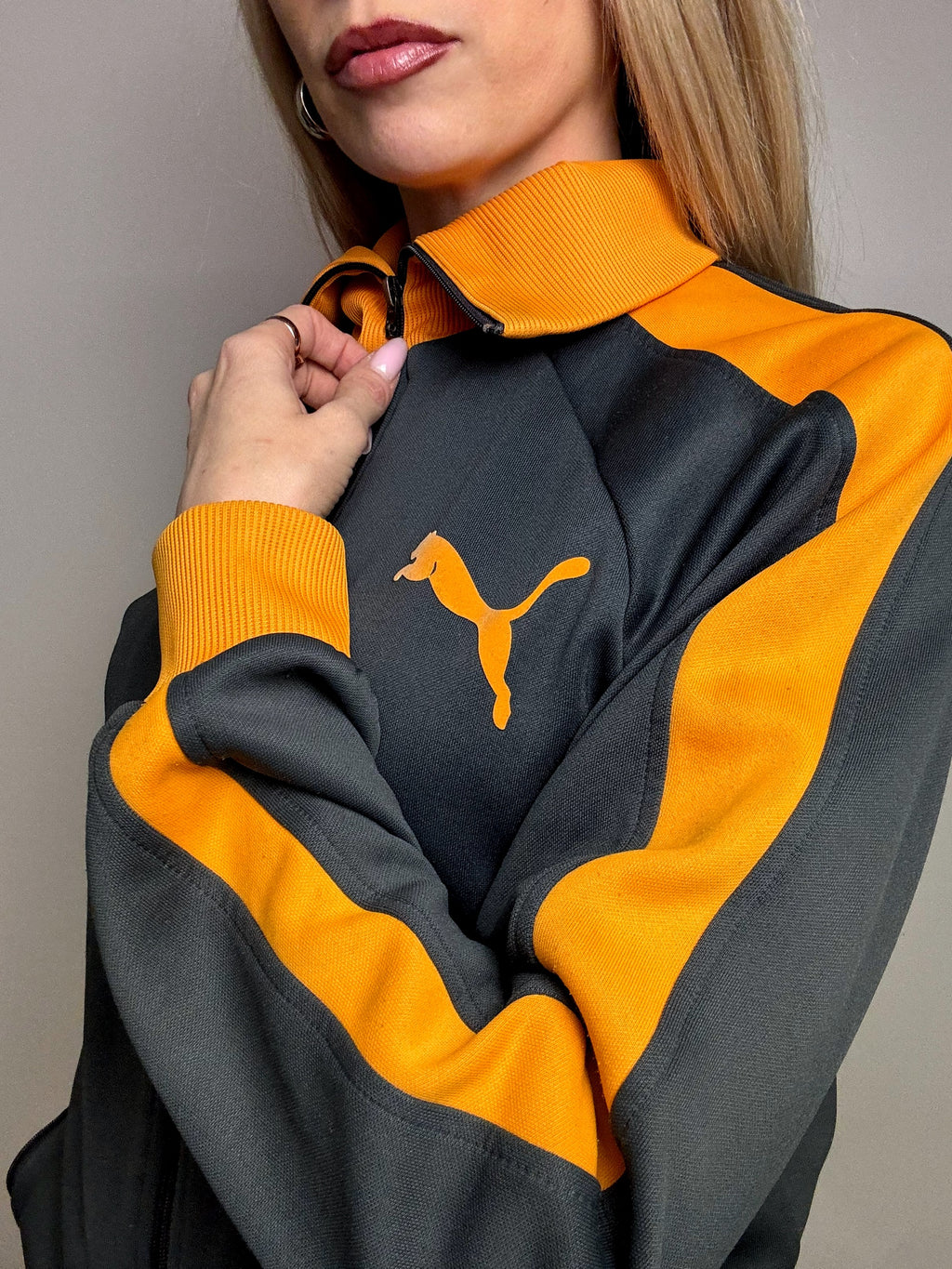 Jacket en nylon grise et orange PUMA M vintage