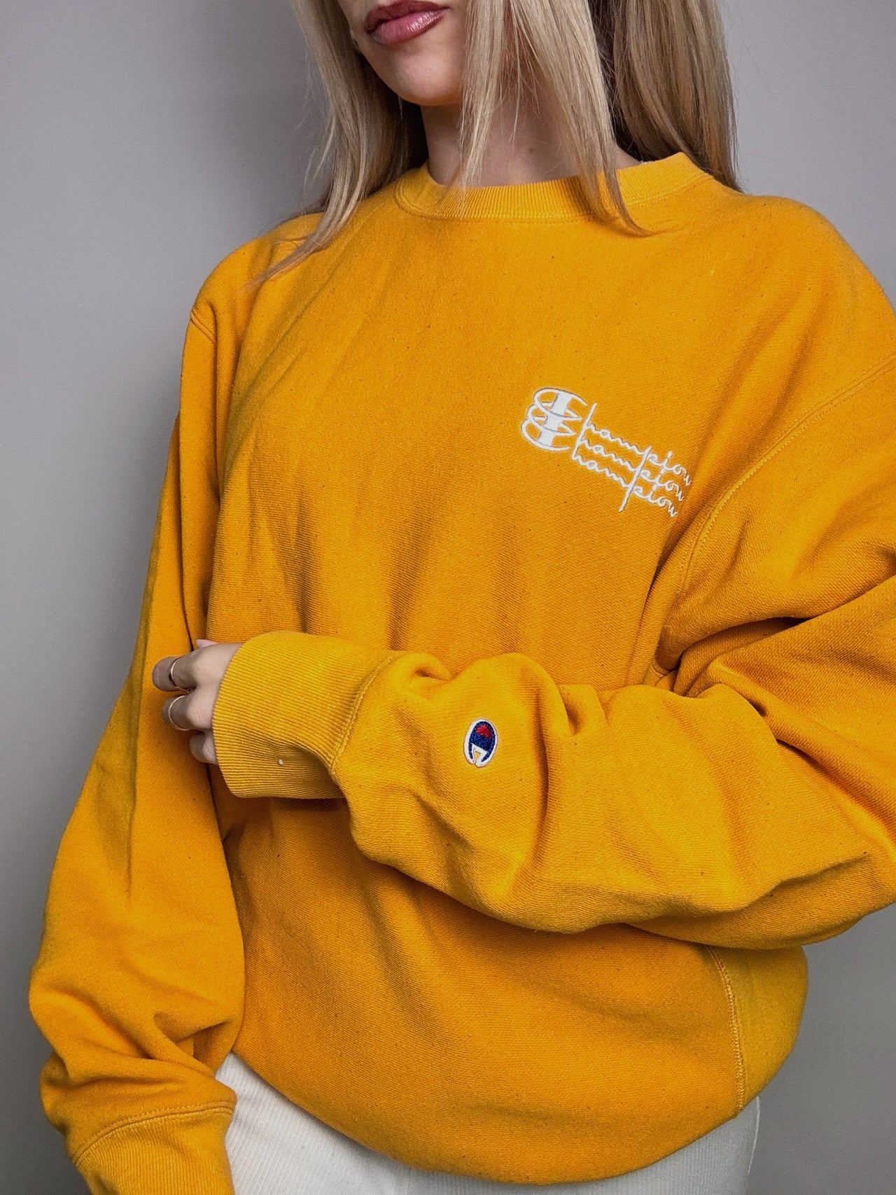 Sweat col rond jaune CHAMPION M vintage