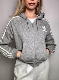 ADIDAS L/XL Vintage Graue kurze Kapuzenjacke