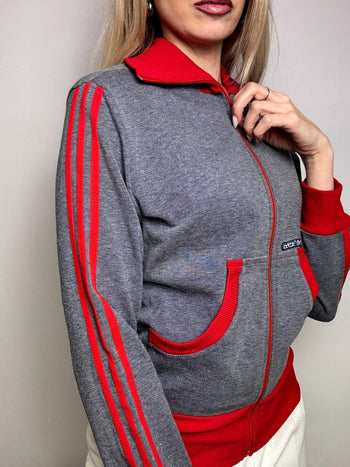 Jacket fittée grise et rouge ADIDAS M vintage