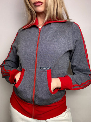 Jacket fittée grise et rouge ADIDAS M vintage