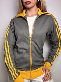 Jacket fittée grise et jaune ADIDAS M vintage