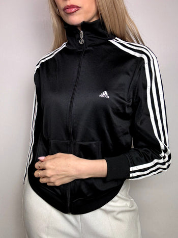ADIDAS L Vintage schwarze taillierte Jacke