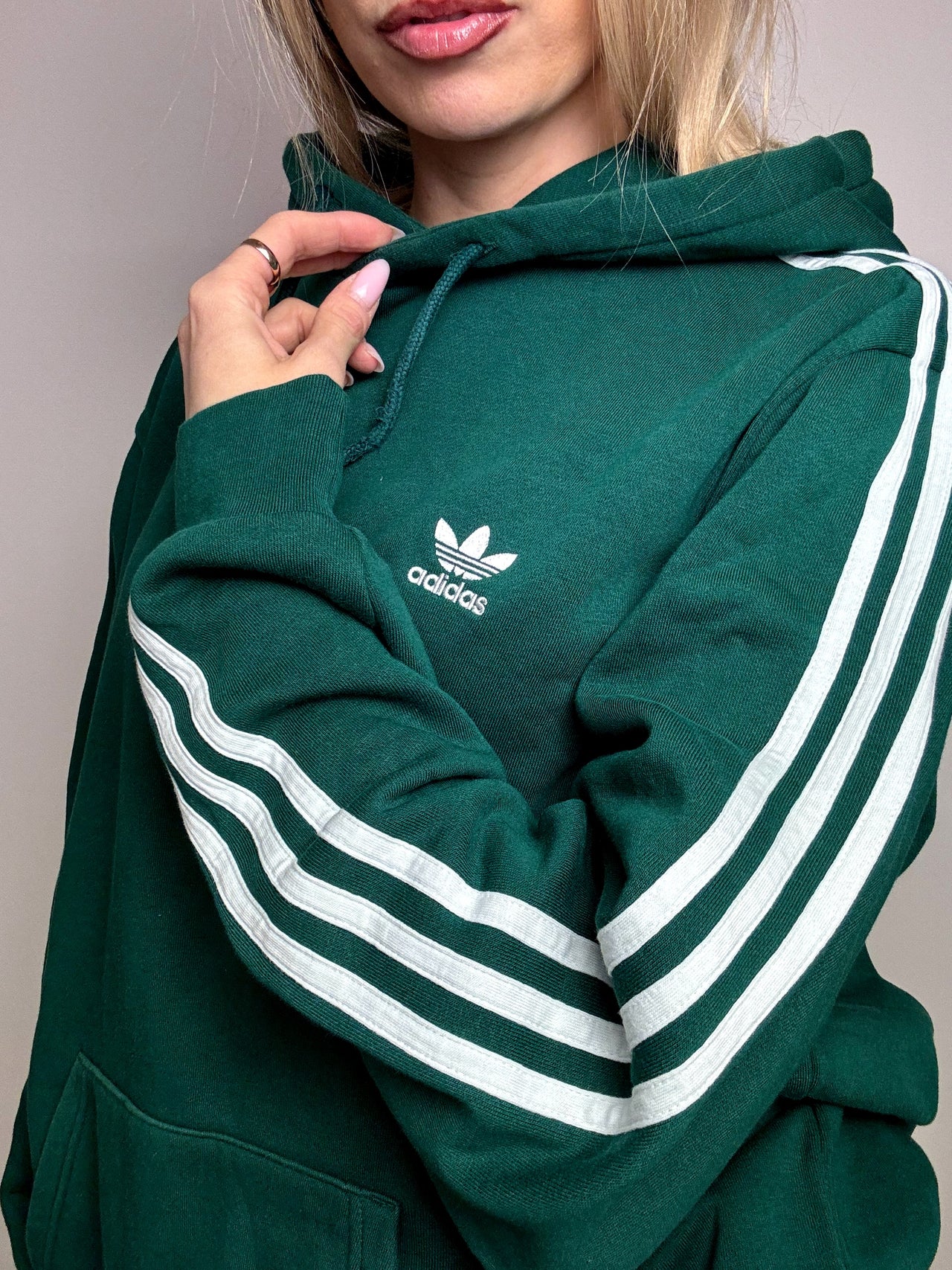 Sweat à capuche vert ADIDAS L vintage