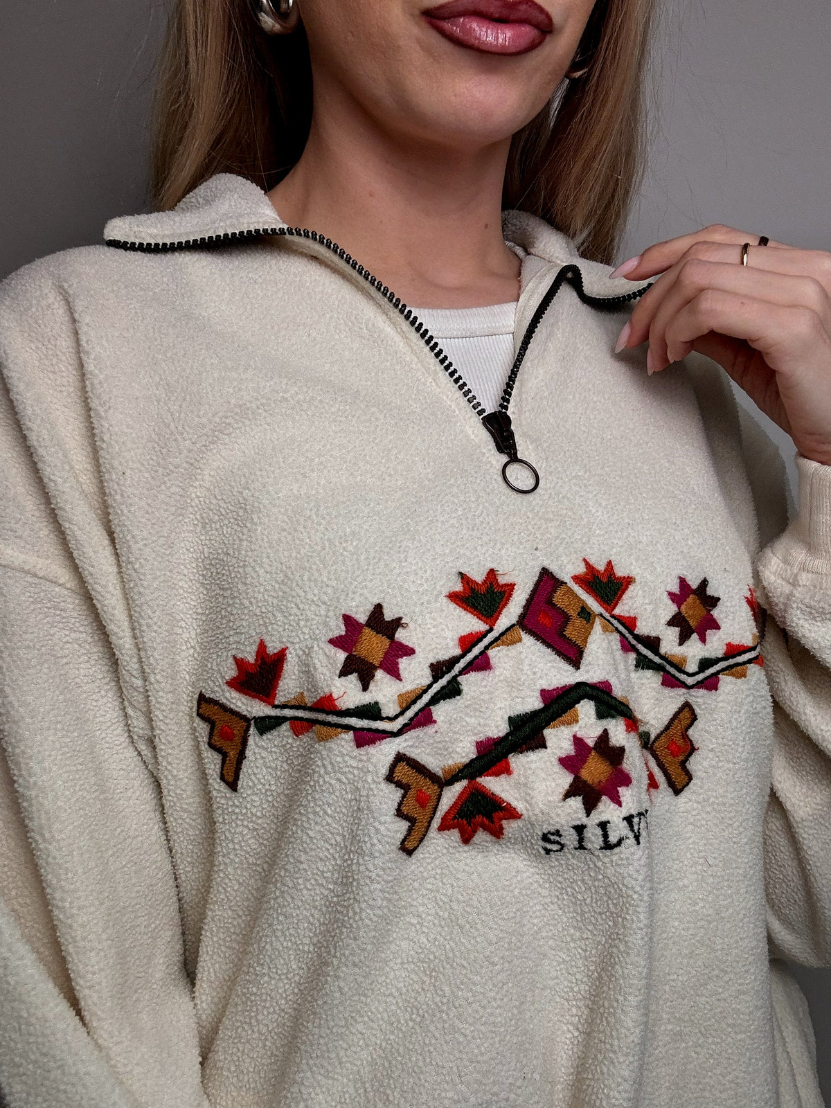 POLARTREK L Vintage Aztec Pattern Cream Fleece