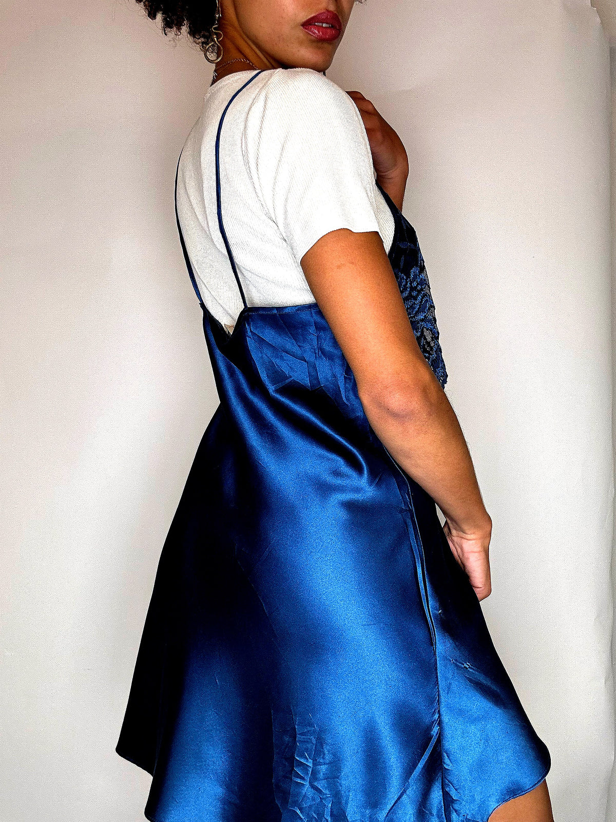 Blue lingerie dress with lace S/M vintage