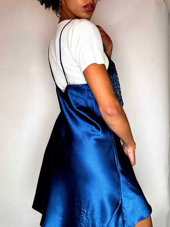 Robe lingerie bleue avec dentelle S/M vintage