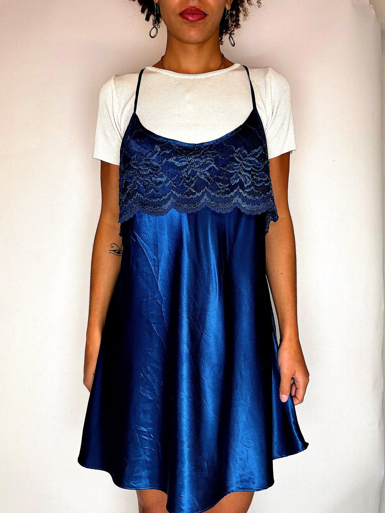 Robe lingerie bleue avec dentelle S/M vintage