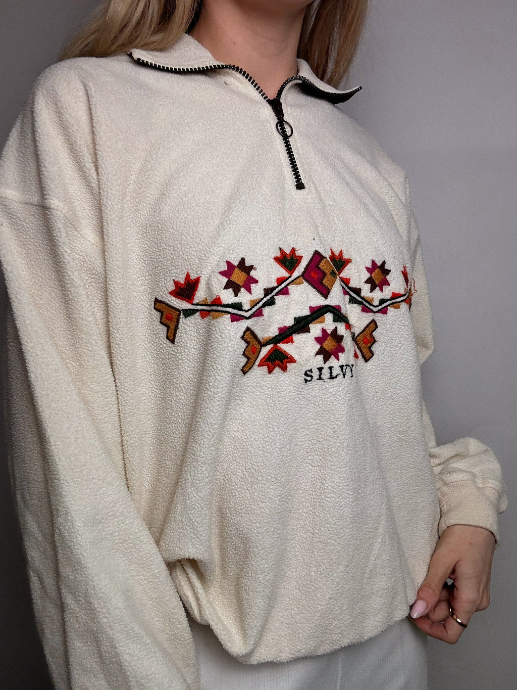 POLARTREK L Vintage Aztec Pattern Cream Fleece