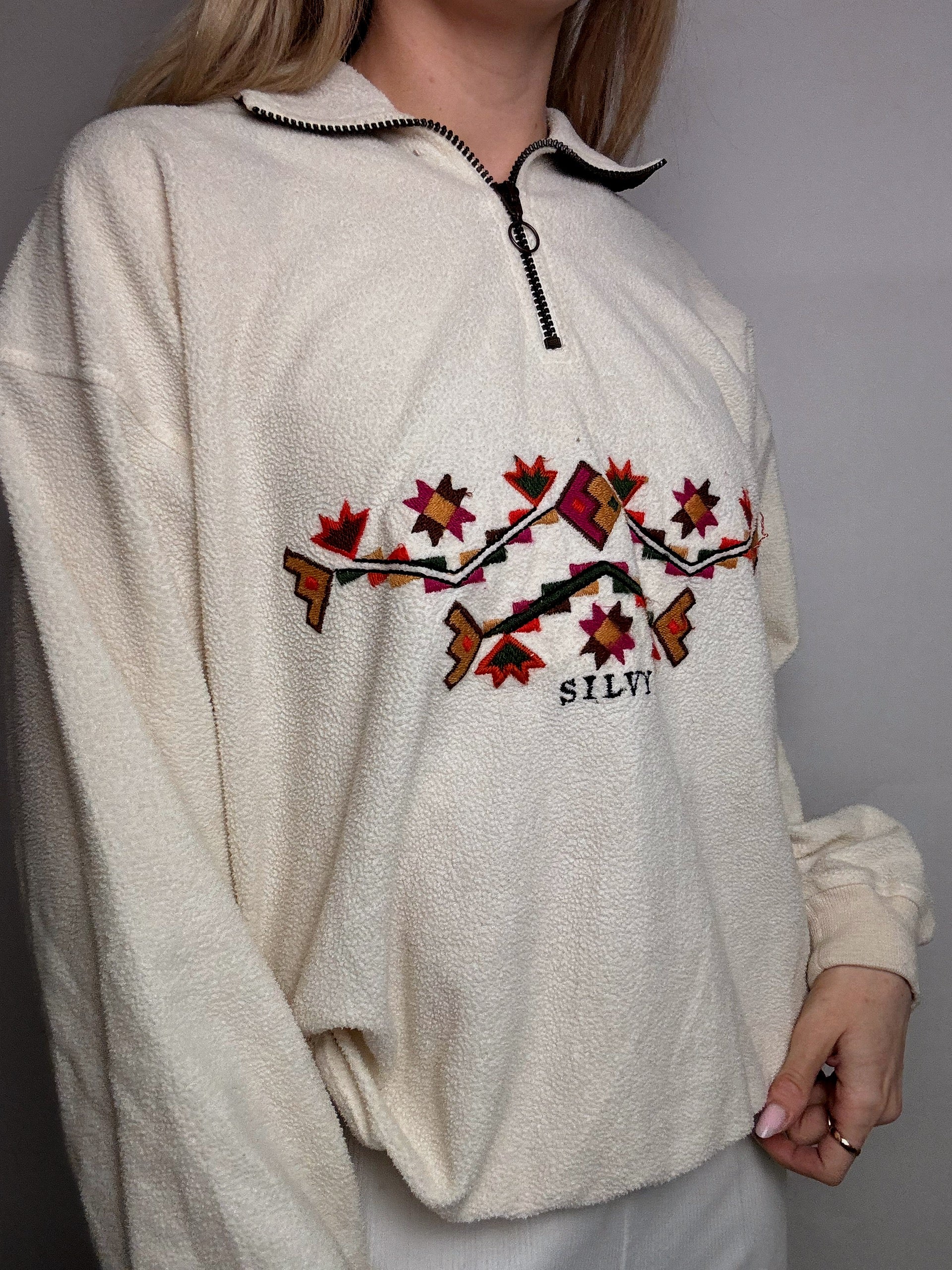 POLARTREK L Vintage Aztec Pattern Cream Fleece