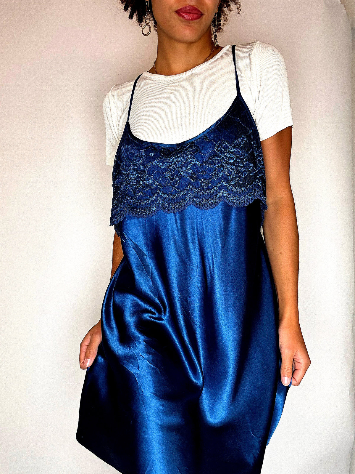 Blue lingerie dress with lace S/M vintage