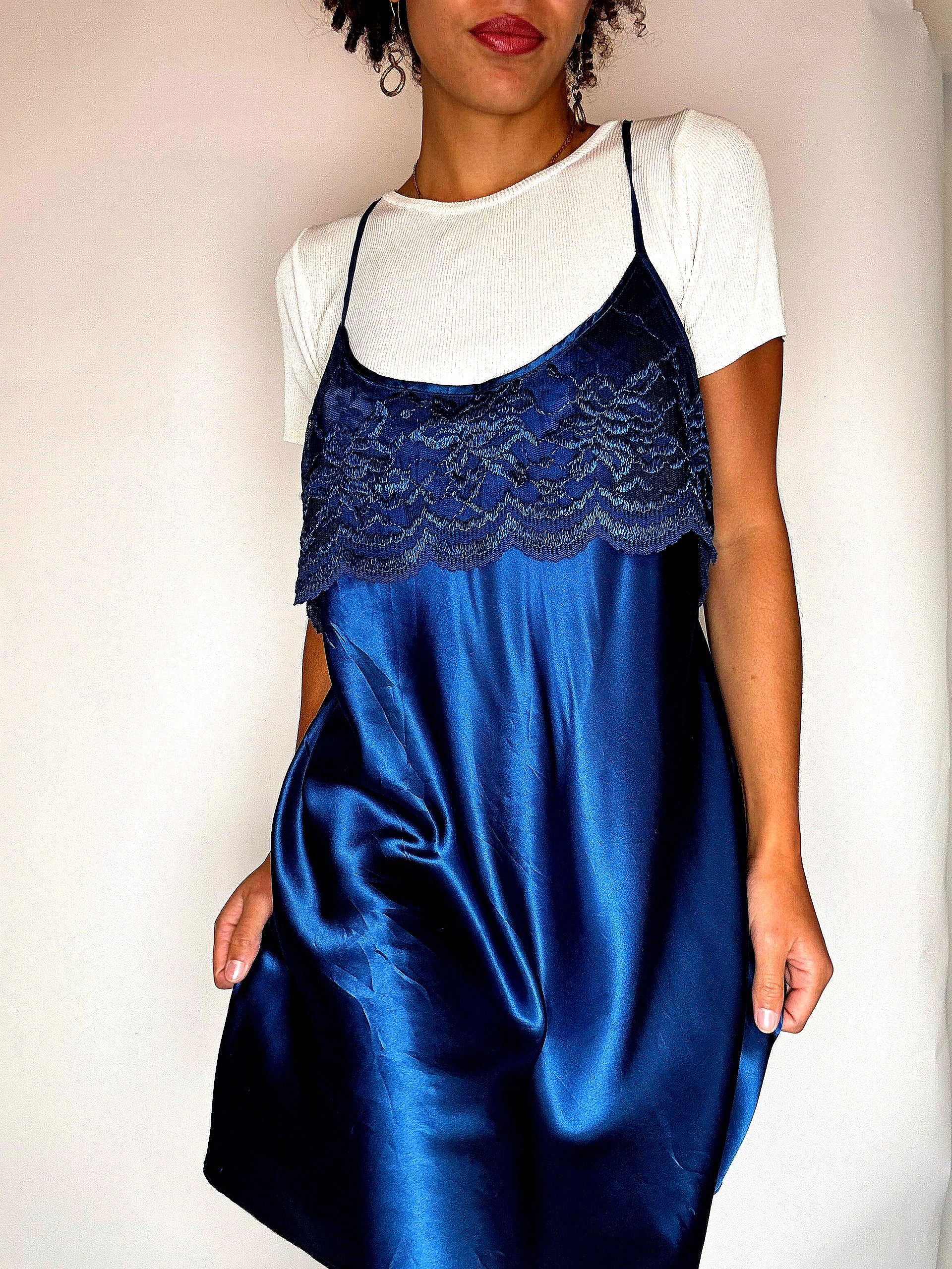 Blue lingerie dress with lace S/M vintage